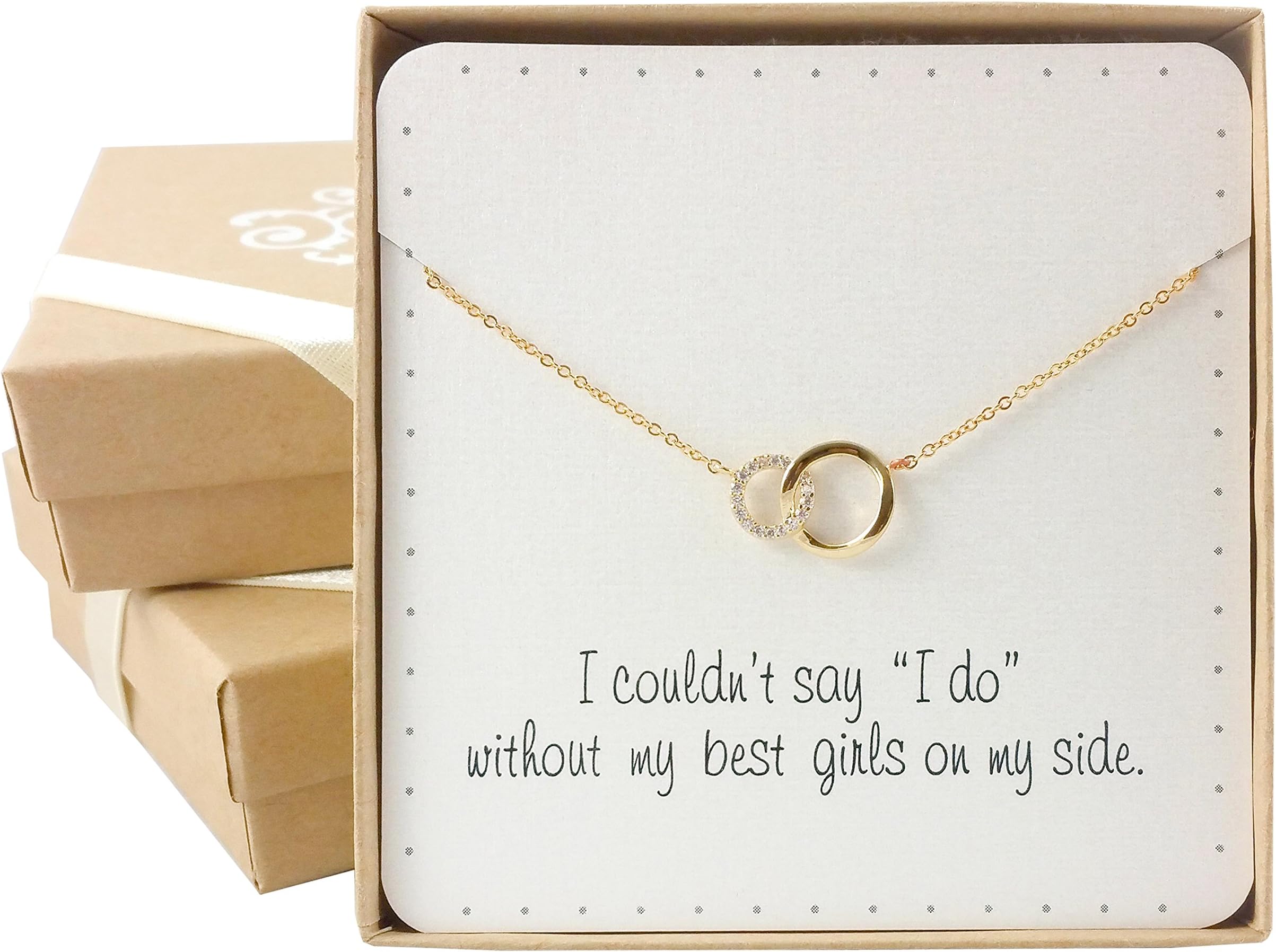 Bridesmaid Gift - Delicate Infinity Interlocking Circles Necklace (16", 24K Gold Plated, Pave CZ)