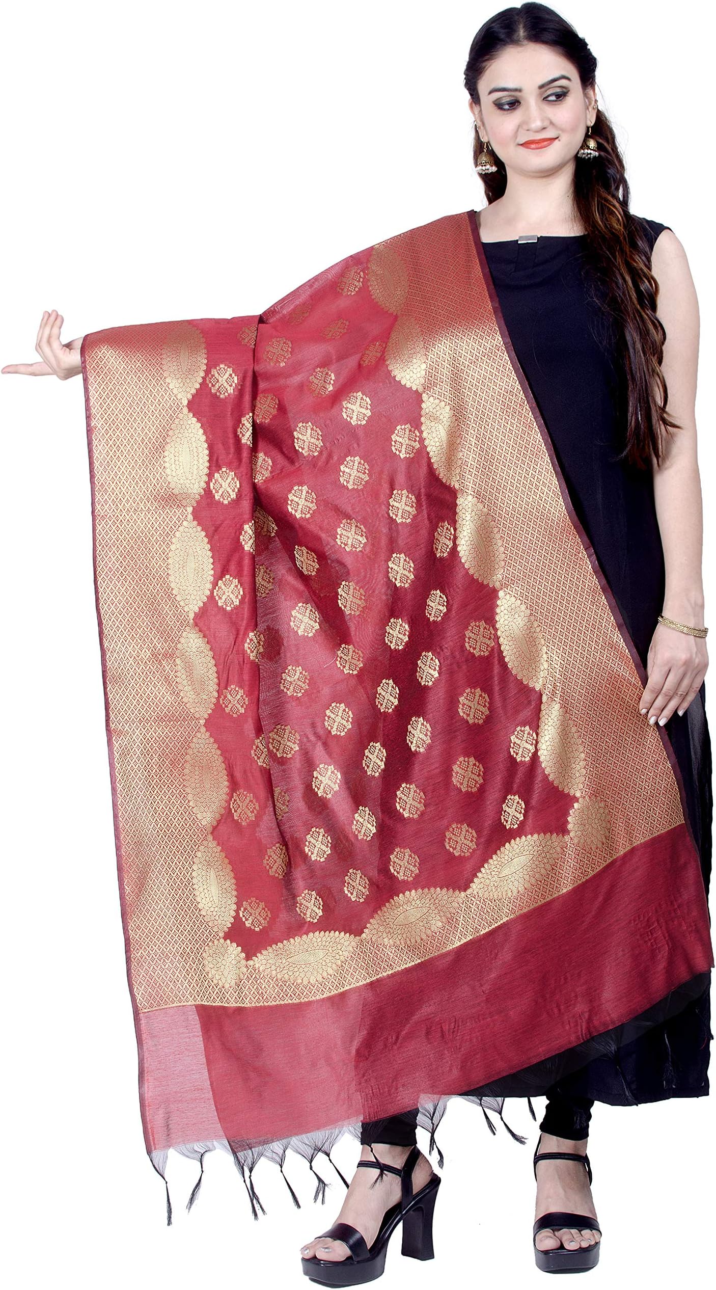 Chandrakala Women's Handwoven Zari Work Indian Ethnic Banarasi Dupatta Stole Scarf(D118)