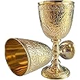 EXNOT Brass Vintage Chalice Goblet | 1x Royal Wine Cups of King Arthur - Renaissance Medieval Gifts for Communion, Christmas Pack of 1pc Royal Chalice Catholic Church, Baptism, Confirmation, Holy.