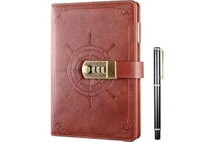 Kesote Diary with Lock, Refillable Journal with Lock Diary Organizer with Pen, Vintage Faux Leather A5 College Ruled Lined Pages Locking Journal Notebook