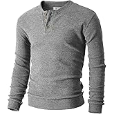 Ohoo Mens Slim Fit Sweaters Casual Pullover Knit Long Sleeve Button Crewneck Henley Sweaters