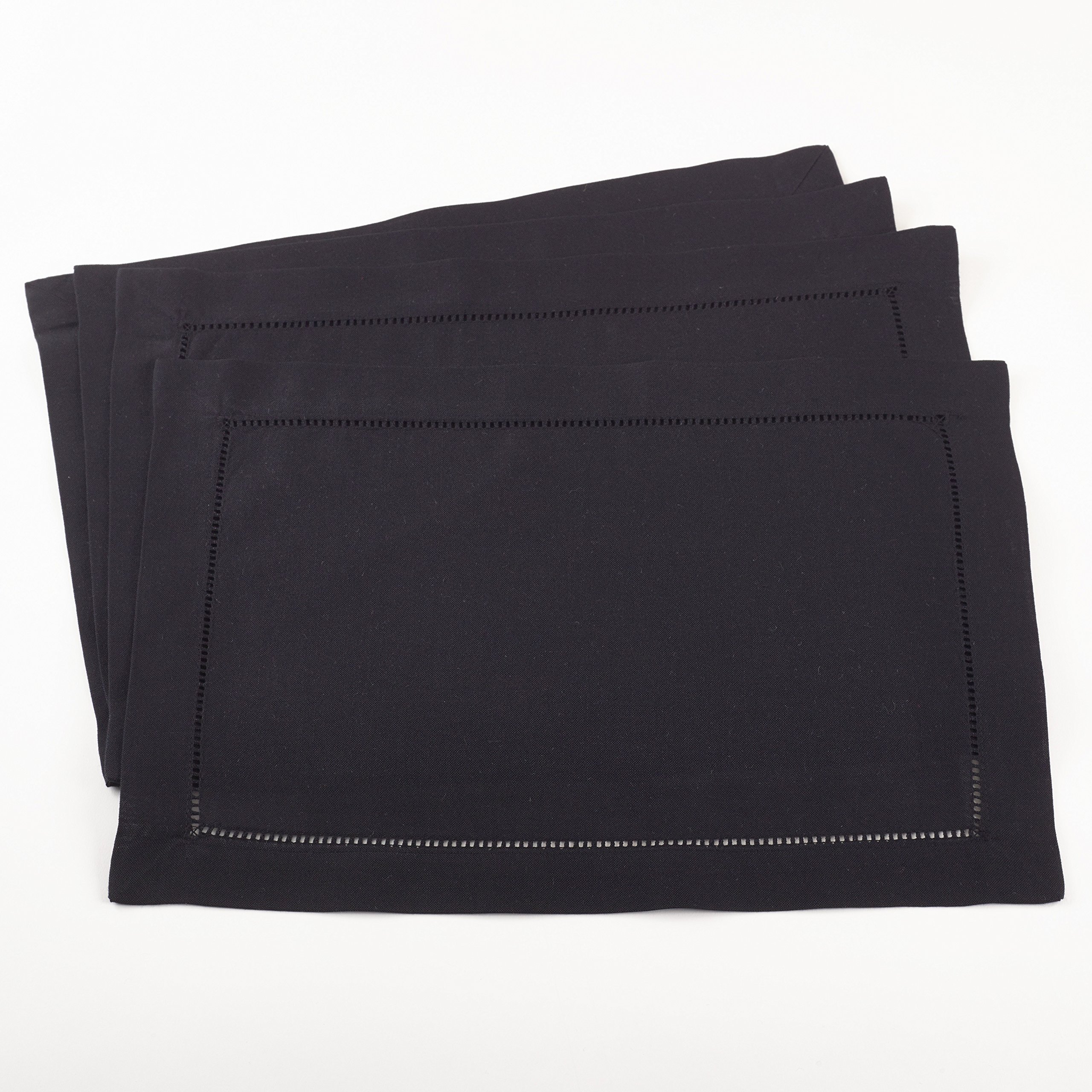 SARO LIFESTYLE Black Placemat with Hemstitched Border 14"x20" Oblong, 12 Ct, 14" x 20" — image 1