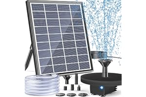 POPOSOAP Modern Black Solar Bird Bath Fountain Pump, 6W, 60GPH, 5 Nozzles, 9.84ft Cable, 4ft Tubing