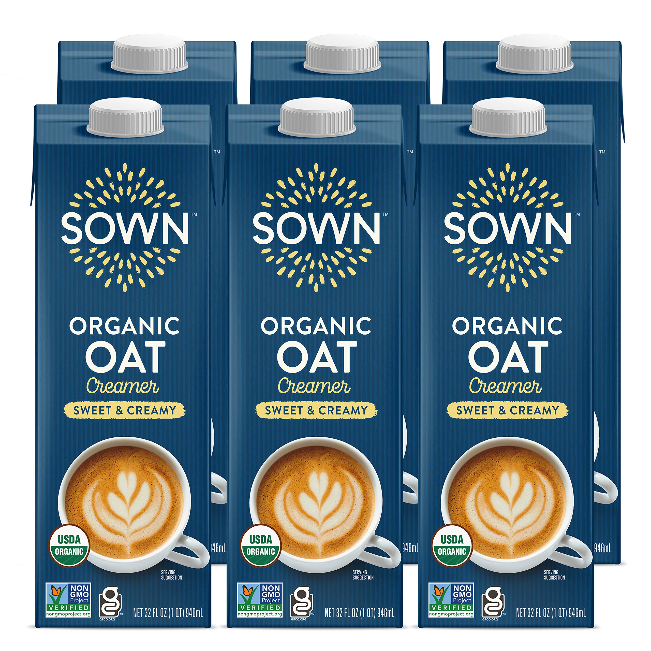 SOWN Organic Oat Creamer Sweet & Creamy - Barista Oat Milk Non Dairy Coffee Creamer - Plant Based, Dairy-Free, Vegan, Gluten-Free, Non-GMO, Shelf Stable - 32oz (Pack of 6) Image