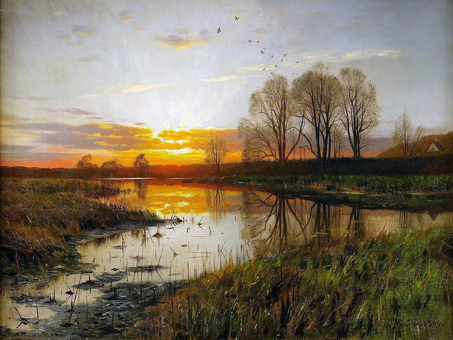 sunset meadow river by P. Monsted Tile Mural Kitchen Backsplash Ceramic 10x8