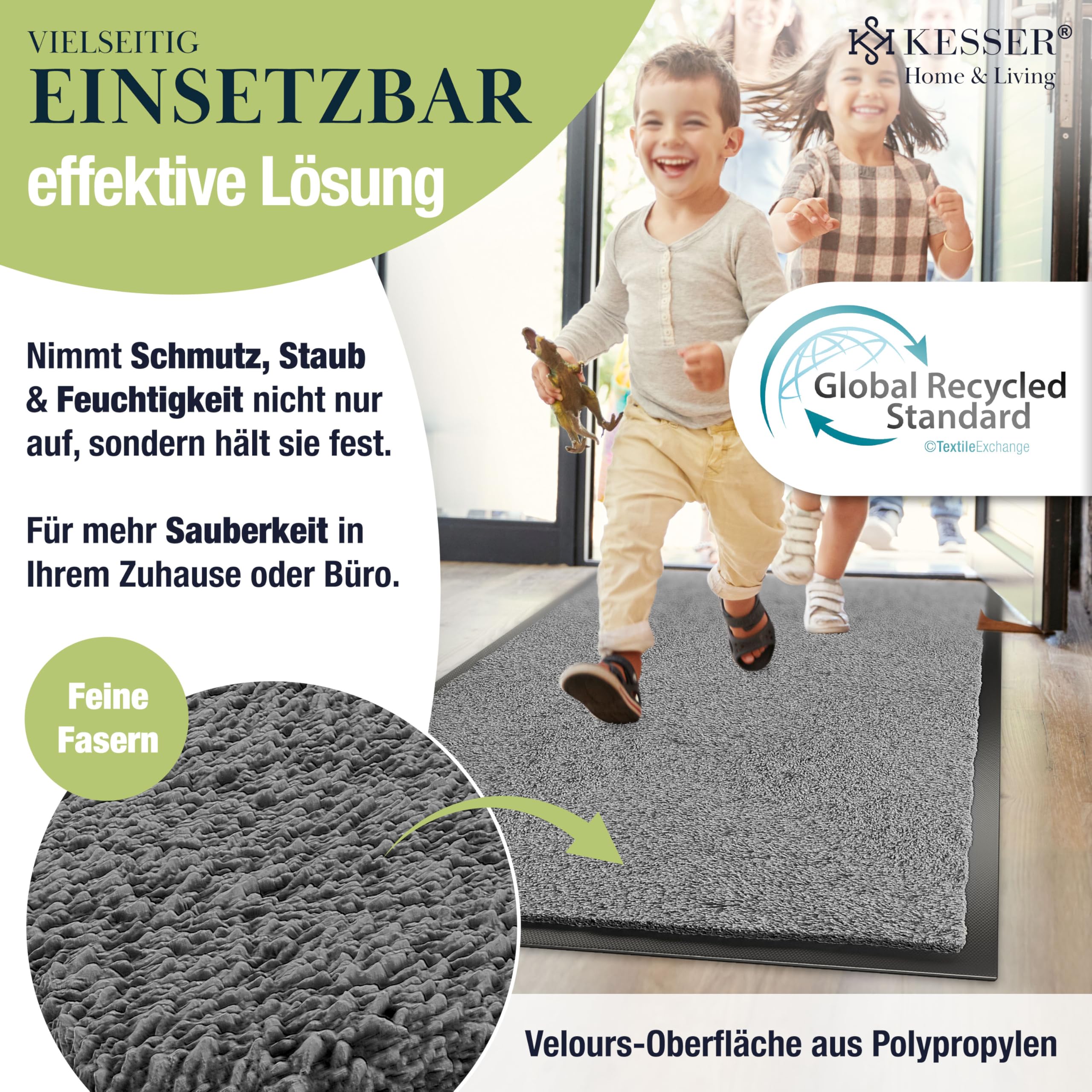 KESSER Schmutzfangmatte, Profi Fußmatte in vielen Größen, Türmatte, Teppich, Fußabtreter & Fußabstreifer, rutschfest, wetterfest, maschinenwaschbar, Haustür & Wohnungseingang,Anthrazit 60x90cm 7