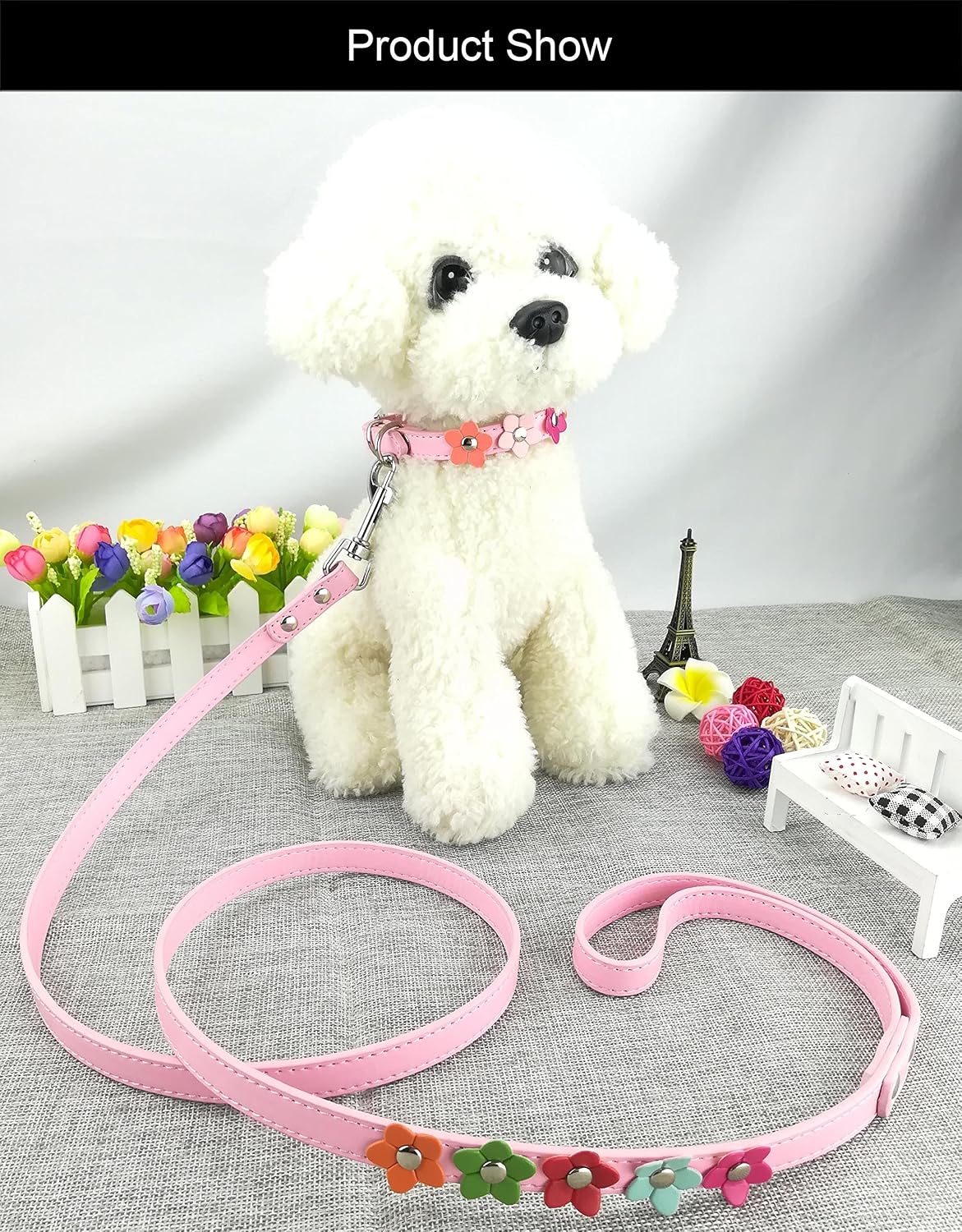 Newtensina Stylish Dog Collar and Lead Set Dog Collar Girl Flower Puppy Collars Leashes for Small Dogs with Flower - Pink - XS - Image 5