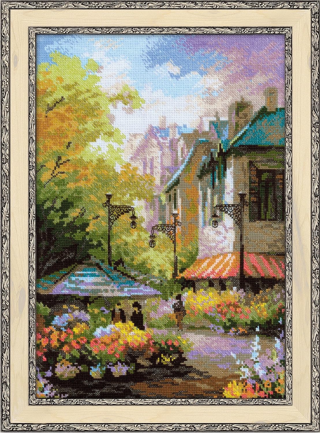 RIOLIS Flower Street Counted Cross Stitch Kit10.25-inch x 15-inch 14 Count, Acrylic, Multicoloured, White
