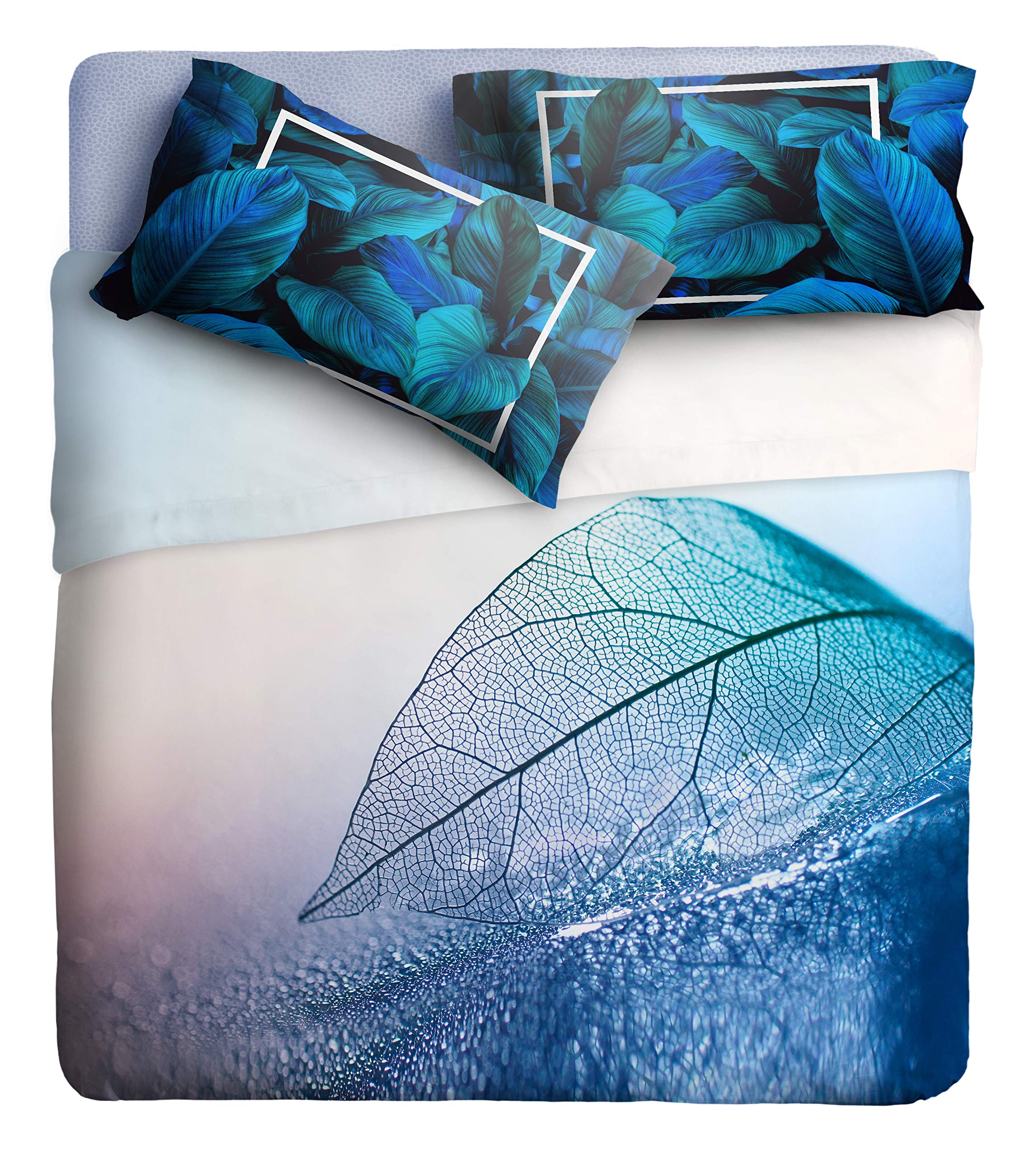 IPERSAN Double Bed Sheet Set, 100% Cotton Percale, 1 Flat Sheet 260 x 300 cm + 2 Pillowcases 83 x 52 cm, Floral Pattern, Reverse Frill, High Resolution Digital Print, Made in Europe