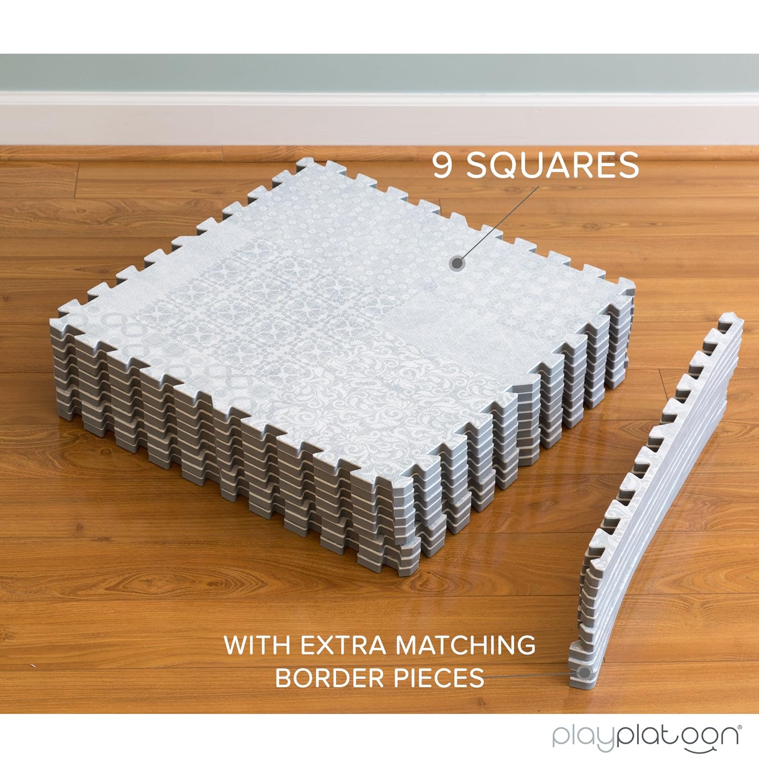 Non-Toxic Extra-Thick 9 Piece Childrens Play Mat - 72 x 72 inch Comfortable Cushiony Foam Floor Puzzle Mat for Kids & Toddlers with 24 x 24 inch Tiles: Toys & Games