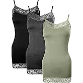 3 Pcs Women Long Camisoles Lace Tank Tops Neck Cami Adjustable Spaghetti Strap Lace Trim Tank Top for Women Wearing