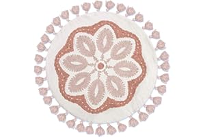Crane Baby Pillow, Decorative Round Mandala Pillow for Nursery and Toddler Rooms, Pink and White, 12" x 12"