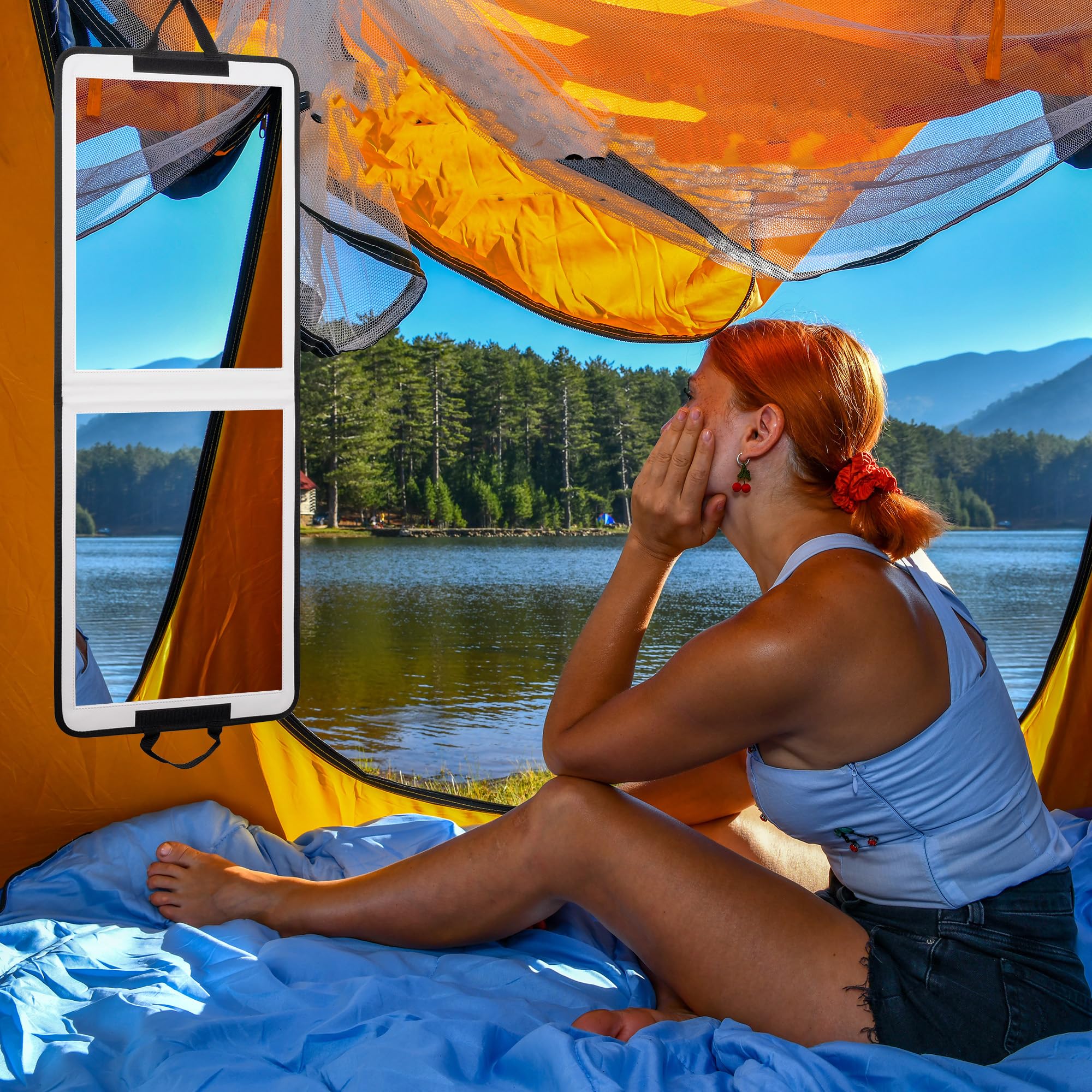 Photo 1 of LPHUMEX Foldable Full-Length Travel Mirror,White 33x13 in Folding Locker Mirror with Handle, Portable Hanging Body Camping Mirror for RV