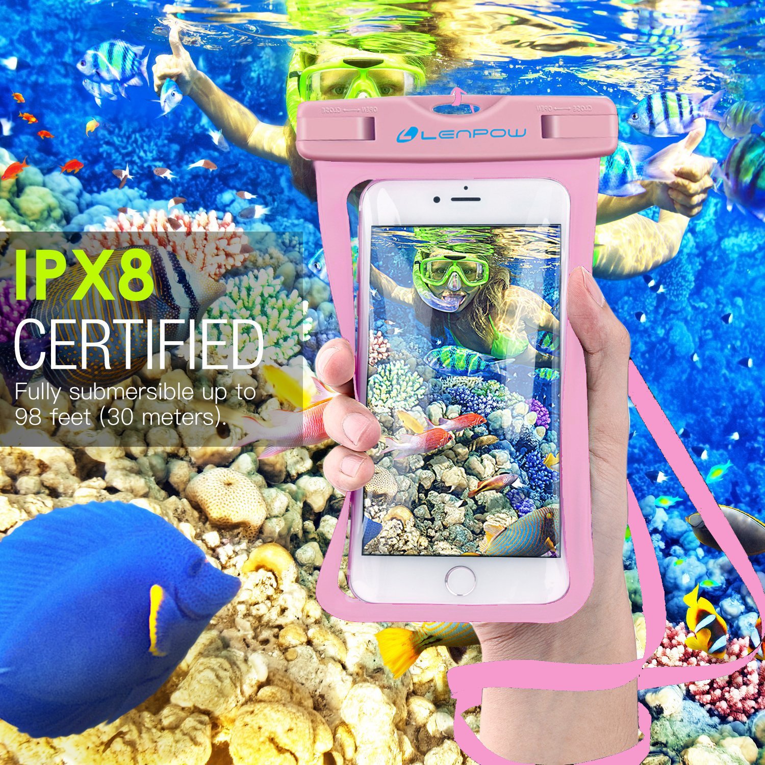 LENPOW Universal Waterproof Case, IPX8 water proof phone Pouch Underwater Cellphone Dry Bag With Neck Strap for iPhone X 8 7 6 6s Plus 5s Samsung Galaxy S9 S8 Edge Note Google Pixel LG HTC Sony MOTO