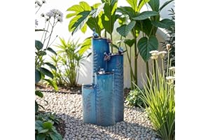 NAFURAHI Autodaya 32" Tall Outdoor Fountain, Ceramic Vase Water Fountain withs Lights, 4-Tier Waterfalls with Birds, Tranquil Oasis for Garden Patio Yard Deck Balcony Decor, Tropical Fern, Turquoise Glaze