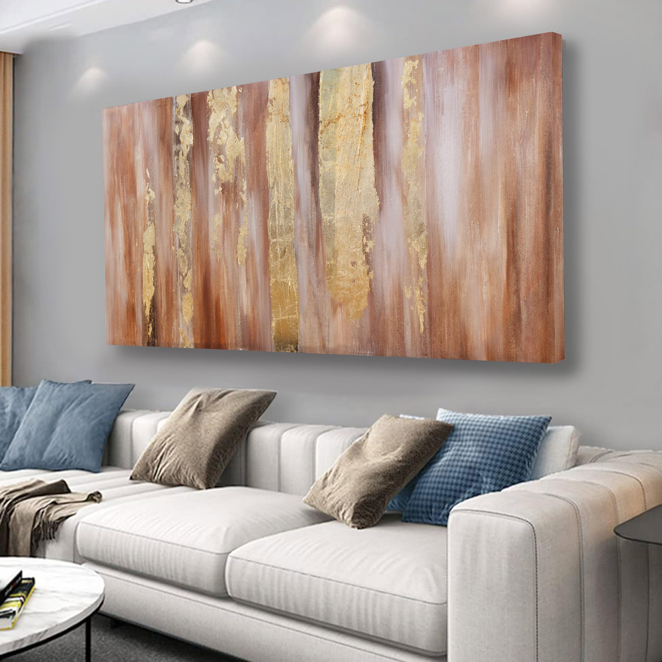 Photo 1 of Yuaxker Abstract Wall Art Brown and Gold Grey Wall Decor Modern Framed Art Personalized Canvas Painting Artwork for Living Room Bedroom Dining Room Office 20x40 inch