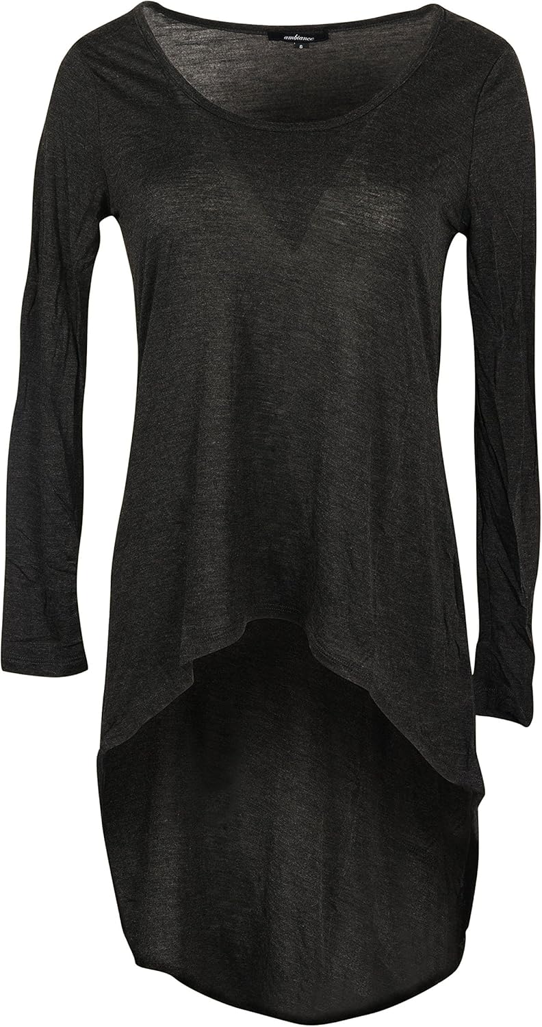 TheLovely Women Solid Round Neck Long Sleeve High Low Asymmetrical Hem
