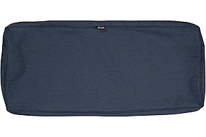 Classic Accessories Montlake Water-Resistant 42 x 18 x 3 Inch Outdoor Bench/Settee Cushion Slip Cover, Patio Furniture Swing Cushion Cover, Heather Indigo Blue, Patio Furniture Cushion Covers