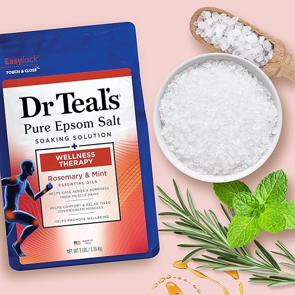 DR TEAL’S EPSOM SALT MAGNESIUM SOAK, WELLNESS THERAPY WITH ROSEMARY & MINT, 3 LBS