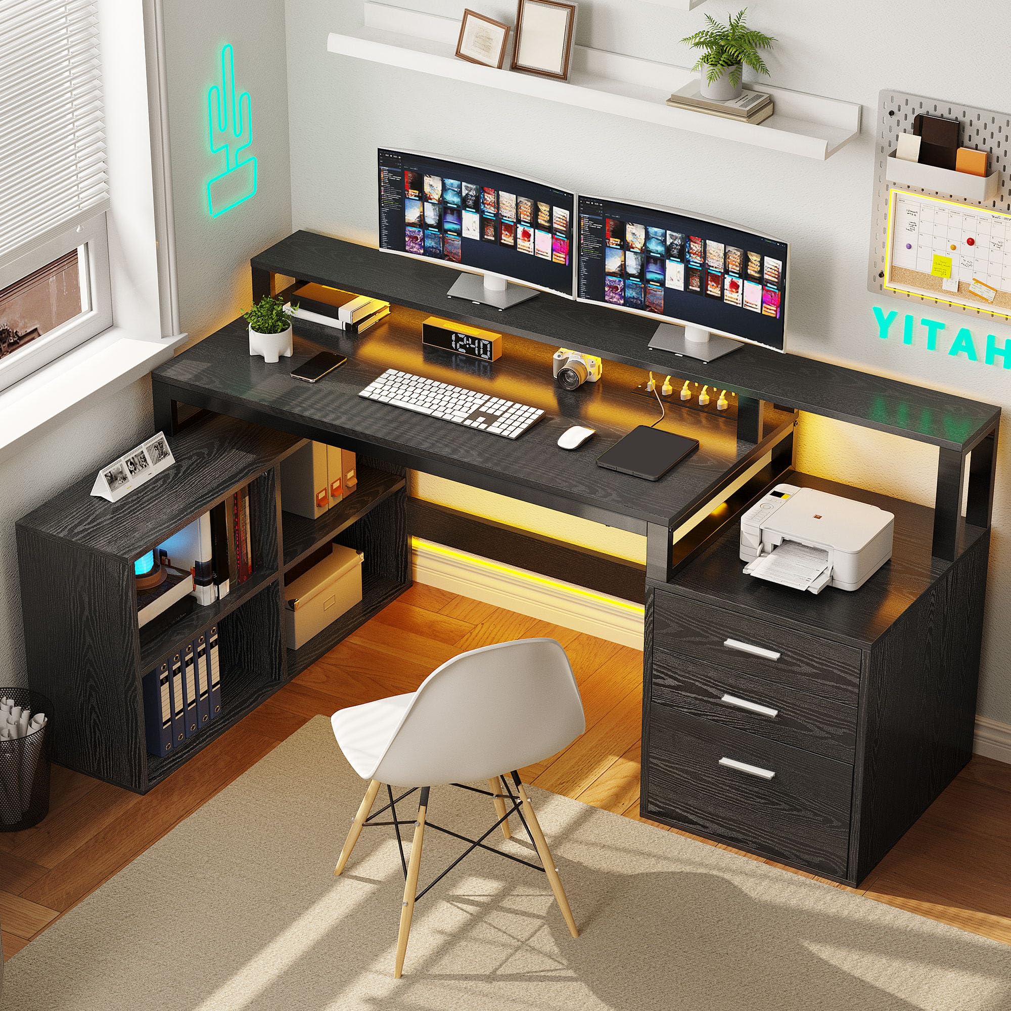 YITAHOME L Shaped Desk with 3 Drawers, 65" Corner