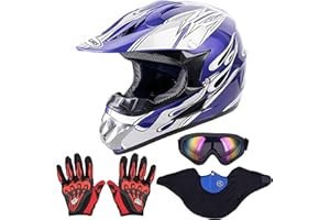 OUMURS Adult Motocross Dirt Bike Helmet with Goggle, Gloves & Mask Dirt Bike ATV Helmet for Unisex-Adult Men Women Adjustable Sun Visor DOT/FMVSS-218 Off-Road Motorcycle Helmet UTV Helmet Downhill