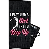 Womens Golf Towel - I Play Like A Girl Try to Keep Up - Golf Accessories for Women - Golf Gifts for Women - Golf Towel for Women - Funny Golf Towel - Birthday Gifts for Golf