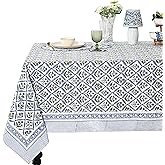 Ridhi Steel Blue 60x60 Inches Square 100% Cotton Hand Block Print Tablecloth Washable Halloween Thanksgiving/Christmas Parties/Wedding Use,Fall décor Farmhouse Dining Dinner Tablecloth