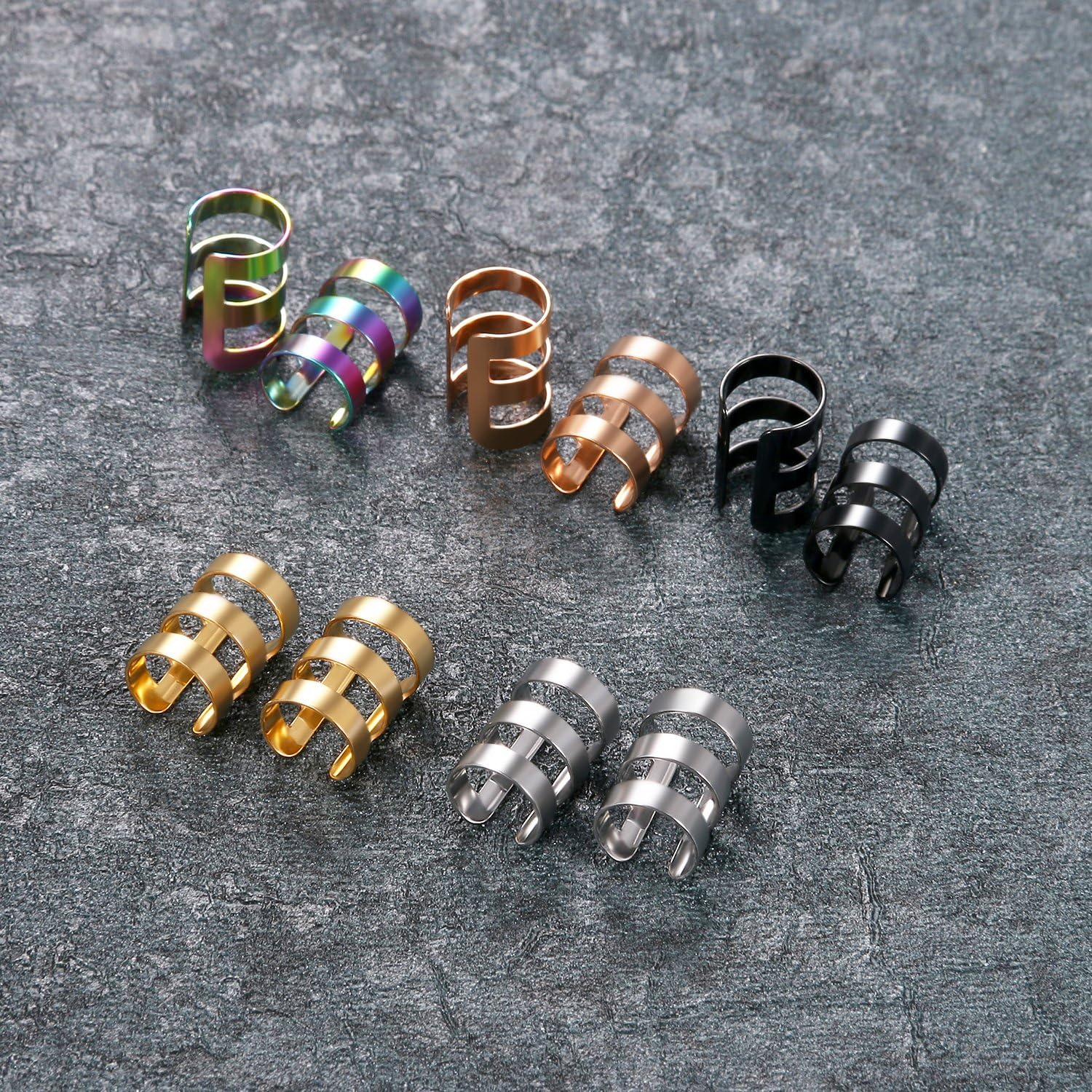 Aroncent 5 works of Unisex 316L Stainless Steel Ear Cuff Wrap Clip Multi Circle Earring Non-Pierced for Women Men on Jewelry - Image 3