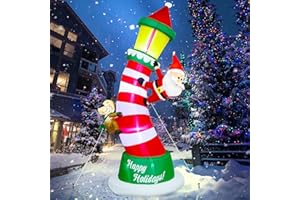 Lulu Home 9FT Christmas Inflatable Decorations, Giant Lighted Lighthouse with Santa and Reindeer, Xmas Blowups with Drawstring Bags for Winter Holiday Yard Lawn Garden Outdoor Decor