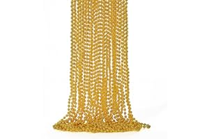 12PCS Mardi Gras Beads, Gold Beaded Necklace Stuff Set, 33" Christmas Beads Necklace Costume Bulk, Festival Parade Throw Acce