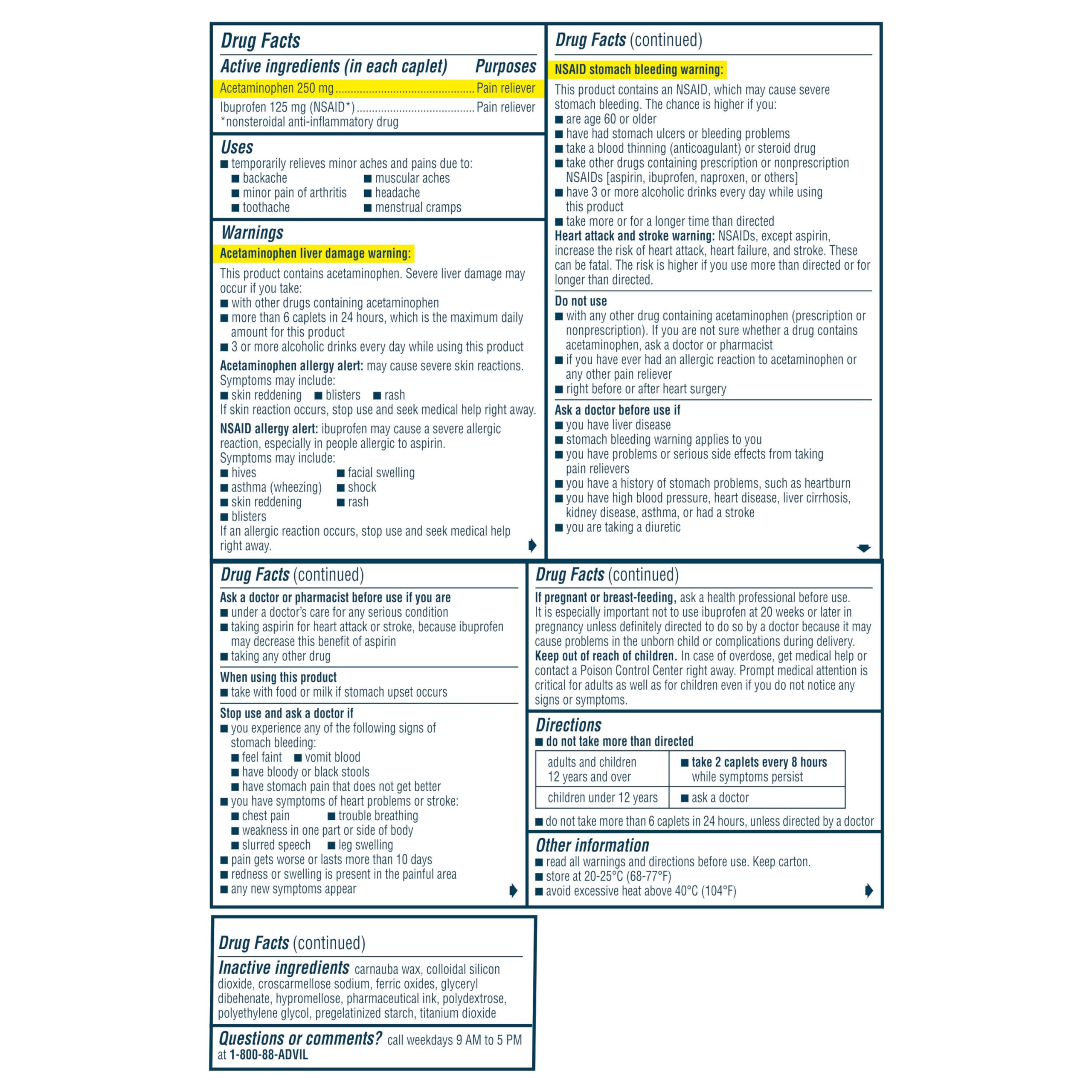 Advil Dual Action Back Pain Caplets Delivers 125mg Ibuprofen and 250mg Acetaminophen Per Dose for 8 Hours of Back Pain Relief - 144 Count