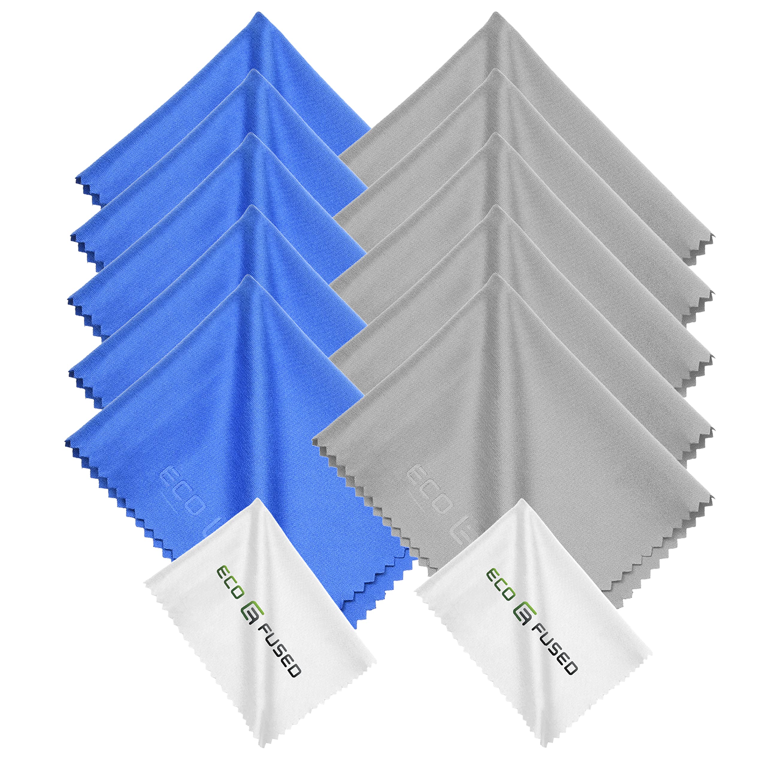 ECO-FUSED Microfiber Cleaning Cloth - 6 x 7 Blue/Grey with White Cleaning Cloth - 12 Pack for Glasses & Camera Lens