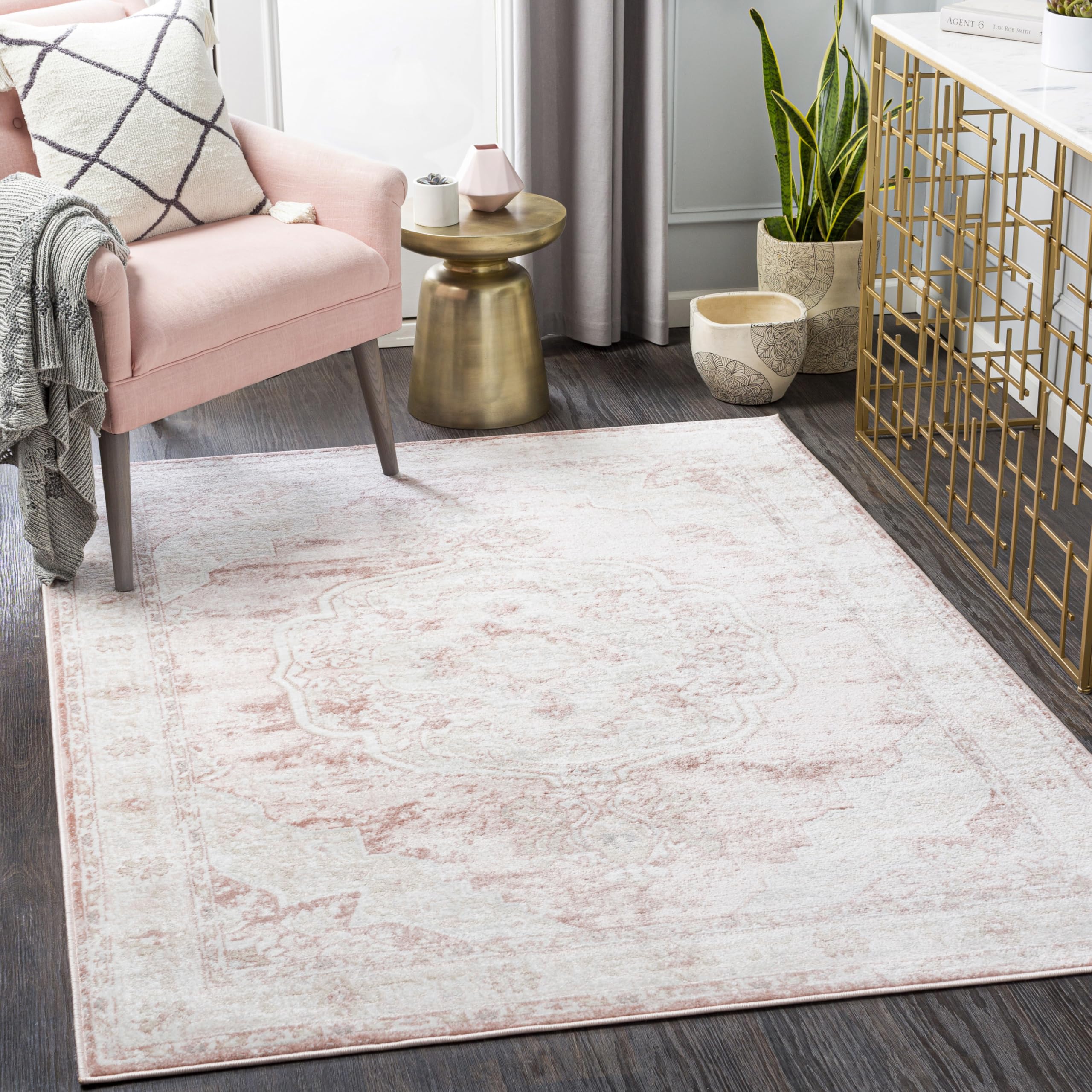 Livabliss Bilal Traditional Medallion Area Rug, 3’11” x 5’7″, Rose