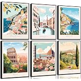 6Pcs Europe Italy Canvas Wall Art Vintage Travel Cities Posters Trendy Modern Colorful Landscape Painting Pictures Amalfi Coast Positano Florence Wall Decor Venice Rome Aesthetic Prints Unframed