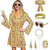 Clarisbelle Women's Halloween 7 Pcs Disco Dress Sequin 70's Dance Costume Outfit with Sunglasses Headband