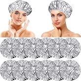 WILLBOND 12 Pcs Foil Conditioning Caps, 12 Inch Silvery Hair Salon | Aluminum Shower Caps for Deep Conditioning, Hair Coloring Heat Treatment, Reusable Foil Design, Elastic Band for Most Heads