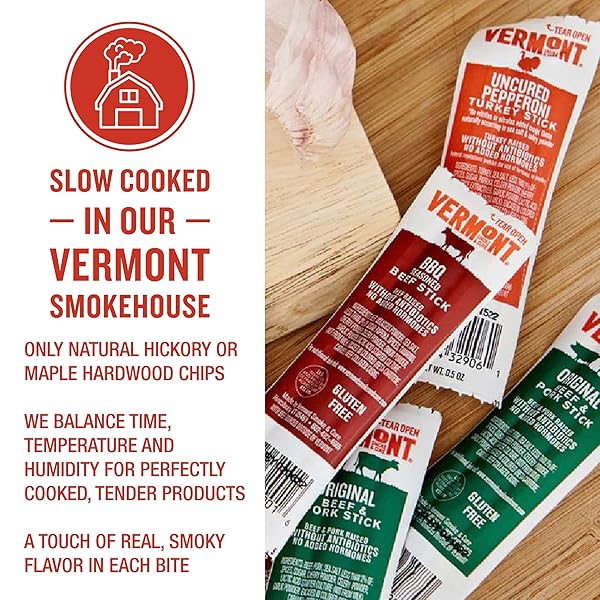 VERMONT SMOKE & CURE MEAT STICKS – UNCURED TURKEY PEPPERONI – PROTEIN SNACKS, NO ANTIBIOTICS OR ADDED HORMONES, HIKING SNACKS – 8-COUNT POUCH, PACK OF 48