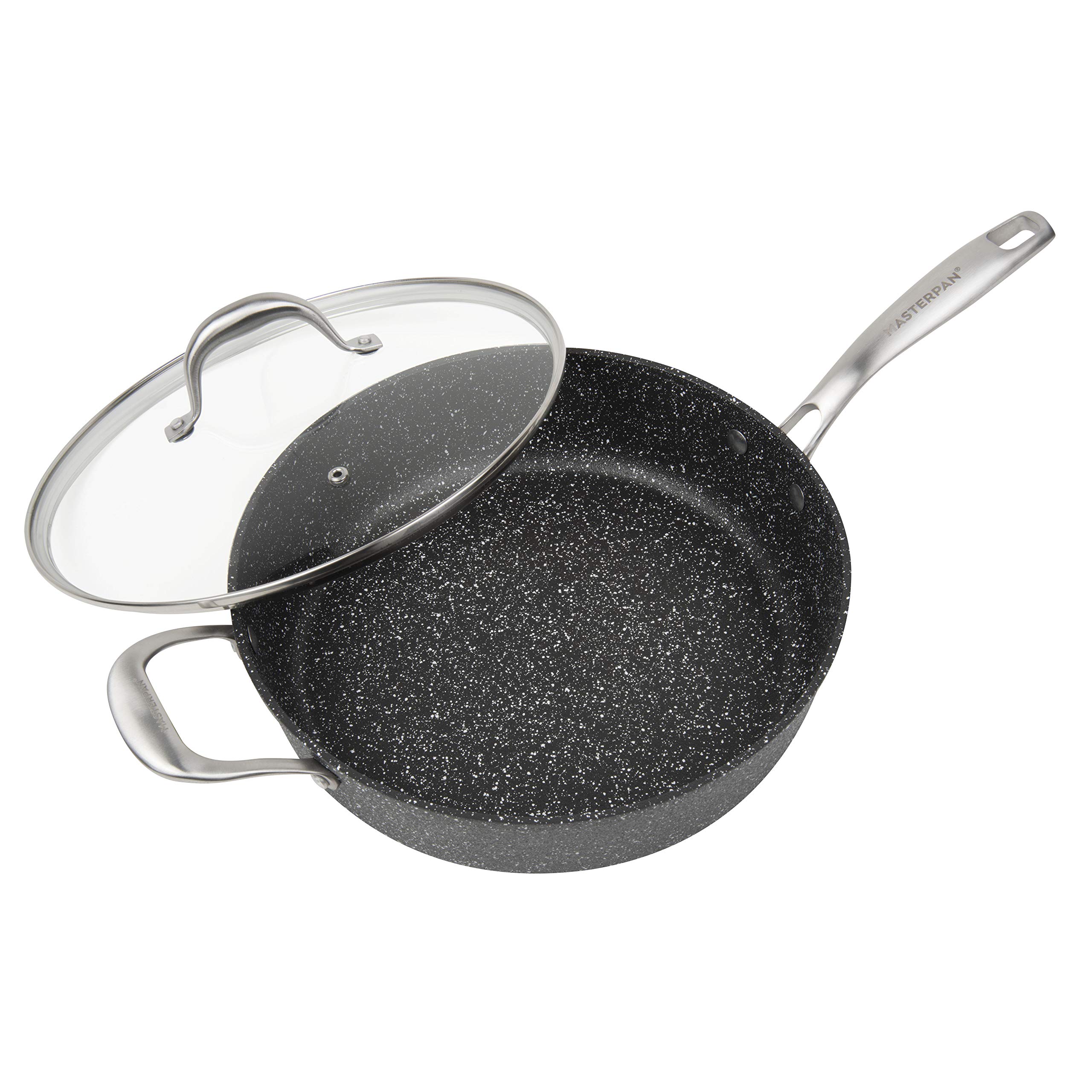 MasterPan Granite Induction Sauté Pan with Glass Lid | Non-Stick, Large, Deep, Oven & Dishwasher Safe