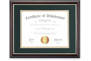 ELSKER&HOME 8.5x11 Diploma Frame with Green Mat - Solid Wood Color Frame - Made for Certificates Sized 8.5x11 Inch with Mat and 11x14 Inch Without Mat (Double Mat, Green with Golden Rim)