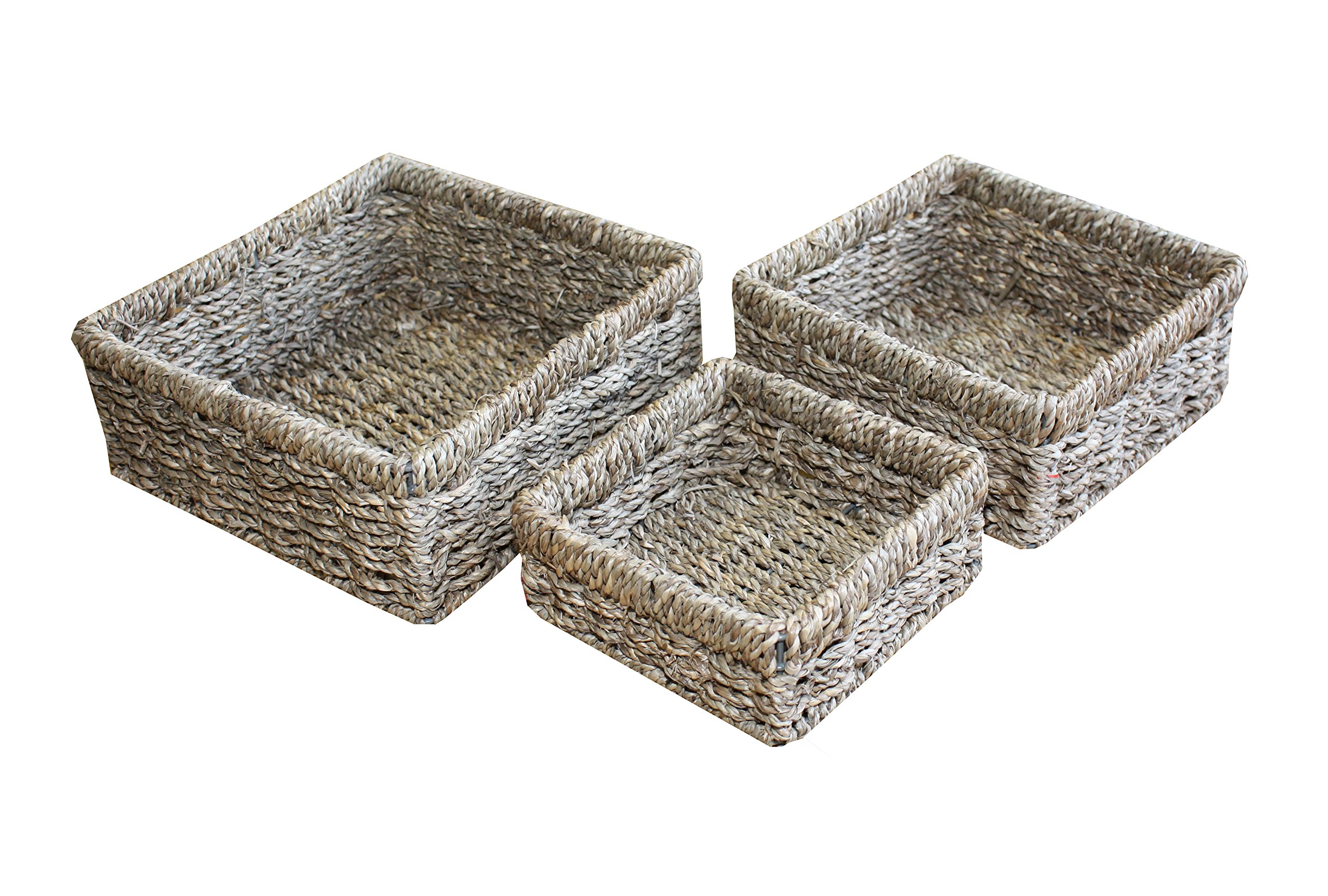 Home-ever Natural Seagrass Set Of 3 Square Storage Baskets HE37