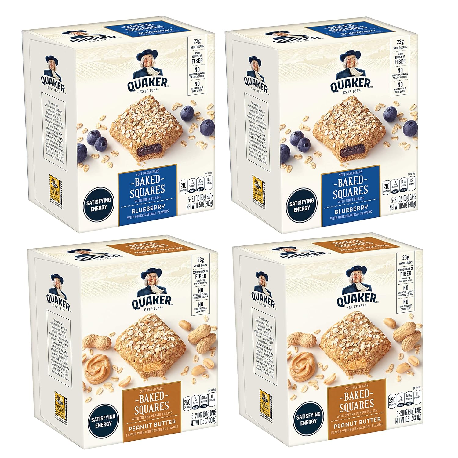 Quaker Baked Squares, Soft Baked Bars, Peanut Butter & Blueberry, 5 Bars (Pack of 4)
