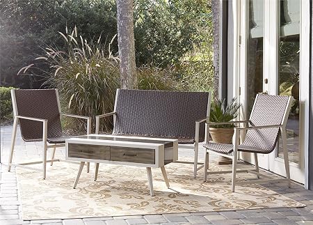 Amazon Com Novogratz Outdoor Living Santa Fe Lounge Set Brown Wicker And Cream Frame Brushed Wood Grain Accents Garden Outdoor