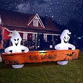 MUMTOP Halloween Outdoor Inflatable Ghost Yard Decor with Happy Halloween | 8FT Halloween Blow Up,Built‑in LED Lights Ghosts Sign Decoration for Outdoor Lawn Garden Halloween Holiday Party