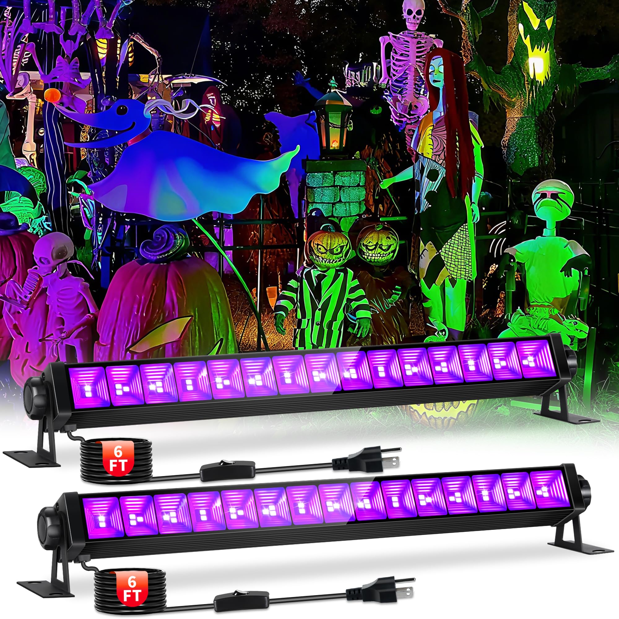 Photo 1 of 42W Black Light Bar for Glow Party, LED Black Lights with 6ft Cord, Plug, and Switch, Blacklight Bar for Glow in The Dark Party Supplies, Stage Lighting, Neon Party, Halloween Decorations, 2 Pack