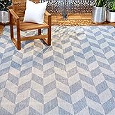 Nicole Miller New York Patio Country Calla Contemporary Herringbone Indoor/Outdoor Area Rug, Blue/Grey, 7'9"x10'2"