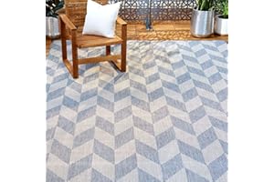Nicole Miller New York Patio Country Calla Contemporary Herringbone Indoor/Outdoor Area Rug, Blue/Grey, 7'9"x10'2"