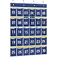MISSLO Classroom Cell Phone Calculator Holder Numbered 30 Pockets Chart Hanging Wall Door Storage Organizer (Blue)