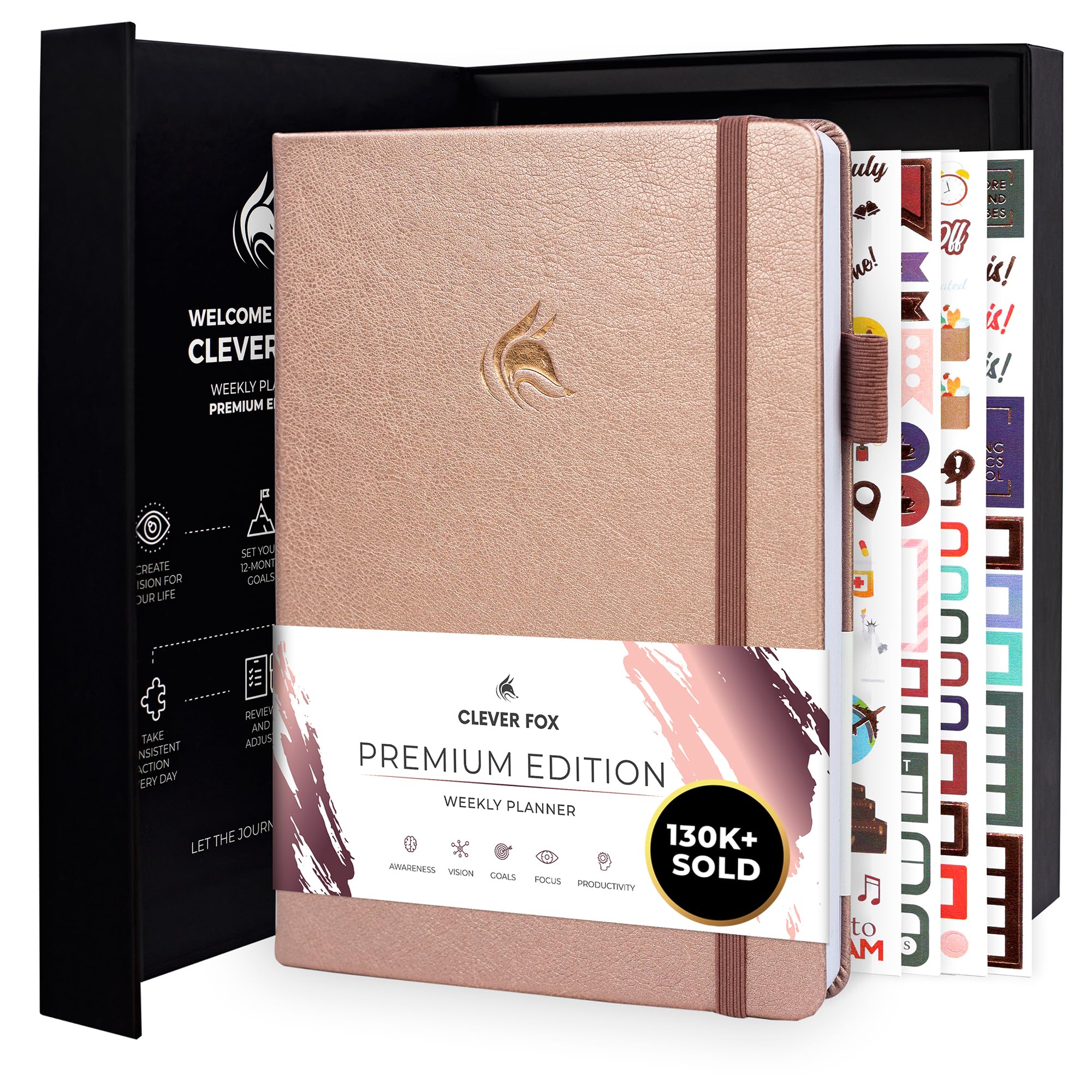 Clever Fox Planner Premium – Undated Weekly & Monthly Planner Organizer for Productivity & Time Management, A5 (Rose Gold)