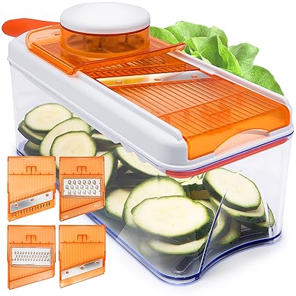 Verstellbarer Mandoline Gemüseschneider von HomeNative® mit 4 austauschbaren Klingen aus rostfreiem Stahl - Multischneider: G