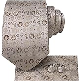 Hi-Tie 70 inches Ties for Men Silk Extra Long Necktie and Pocket Square Cufflinks Set Men Big and Tall Tie Business